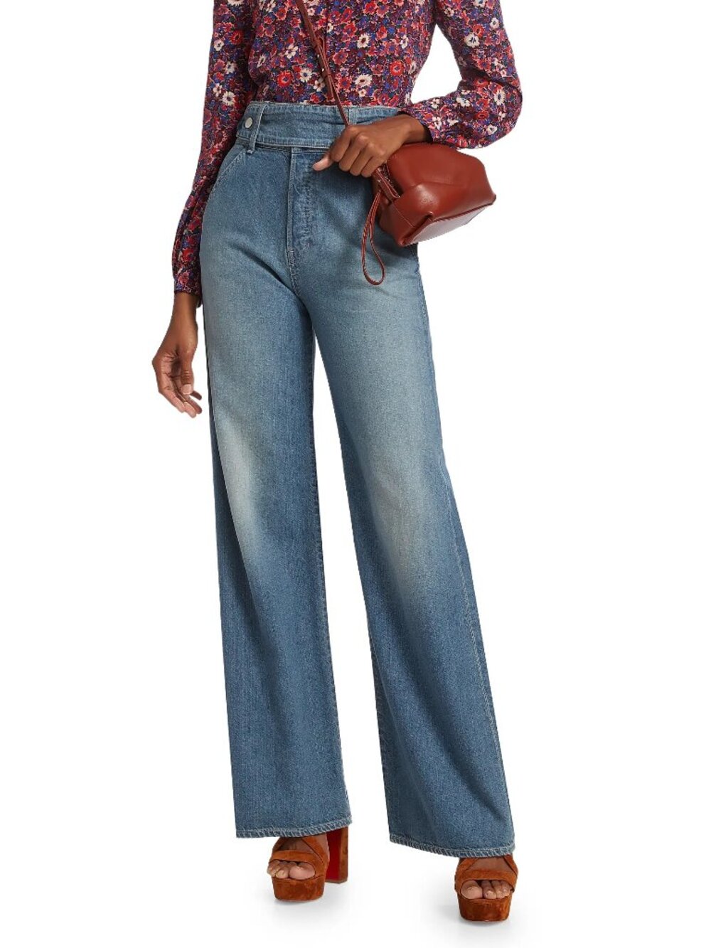 Veronica Beard Taylor High-Rise Belted Wide-Leg Jeans Mystic Blue Size 30